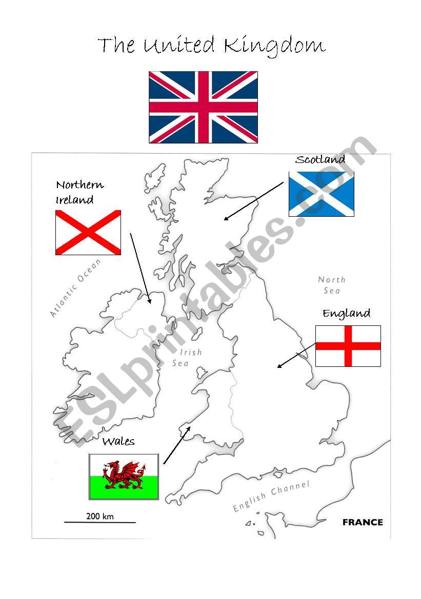 Uk: map and flags worksheet