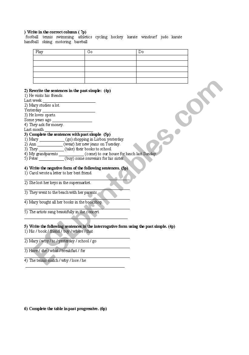 past simple - continuous worksheet