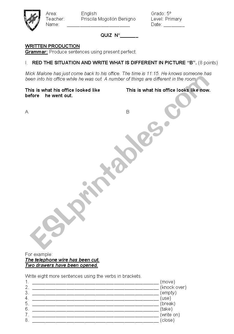 Present perfect worksheet