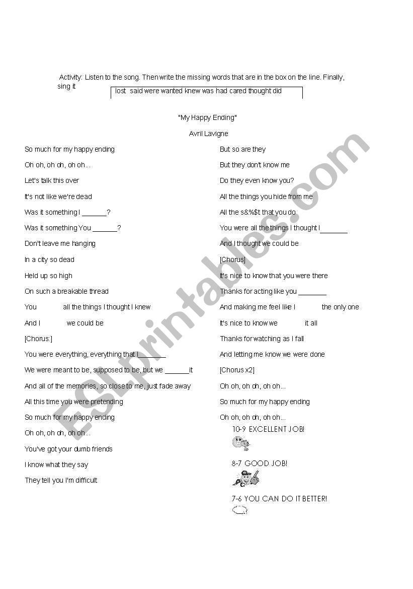 past tense lyrics worksheet
