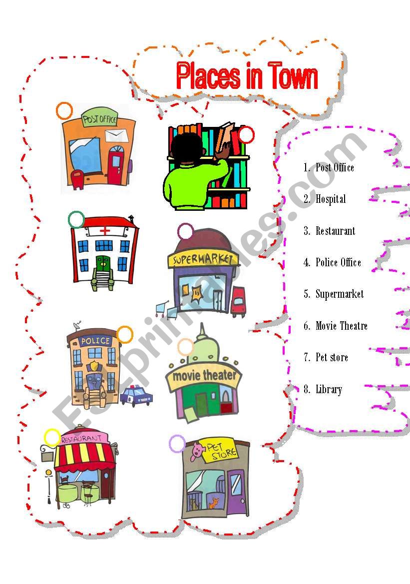 Places in Town I - ESL worksheet by brenes_cyn