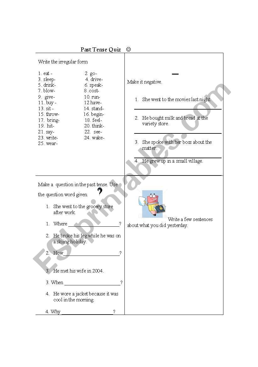 Past Tense Quiz worksheet