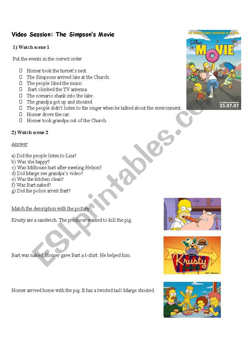 The simpsons´ movie: Past Simple - ESL worksheet by verin86