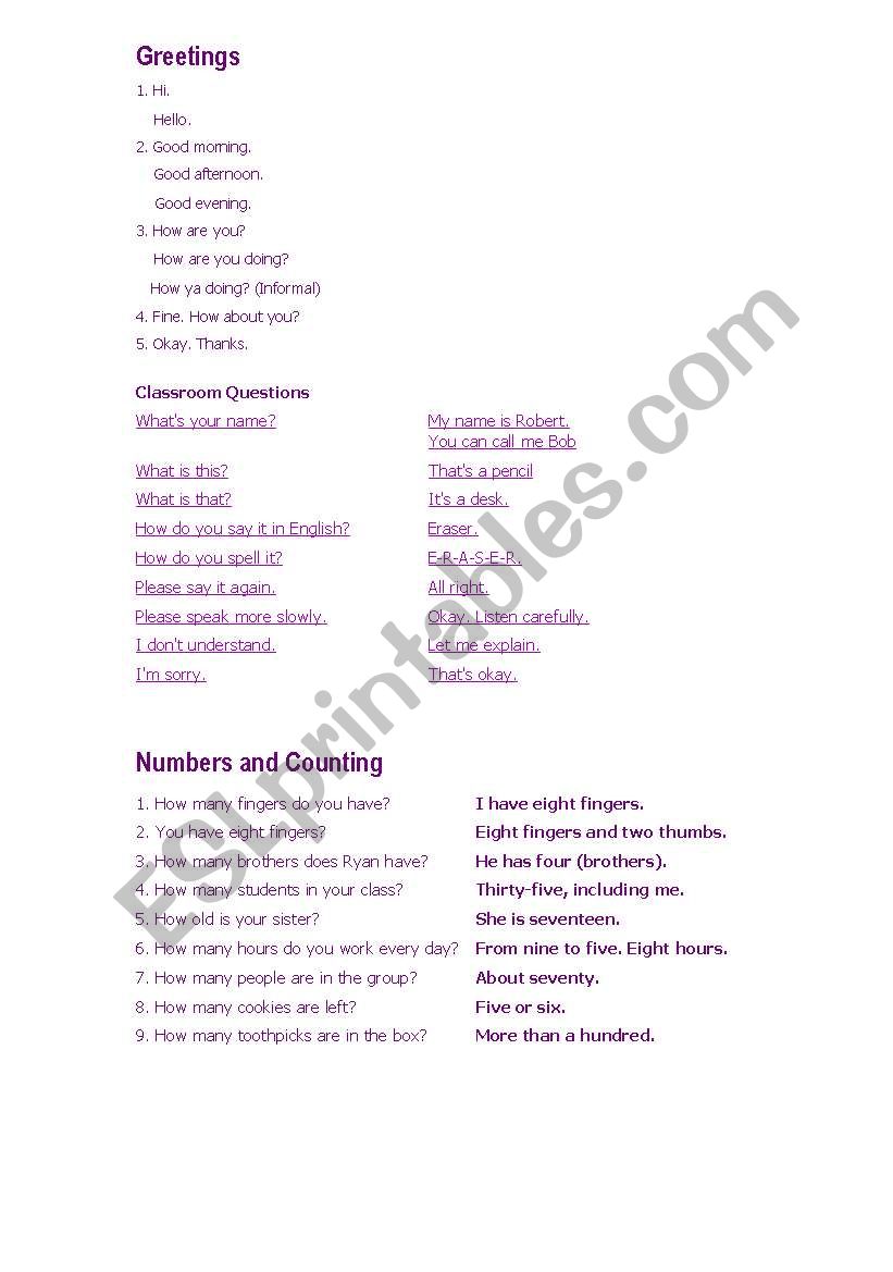 greetings-classroom questions-counting