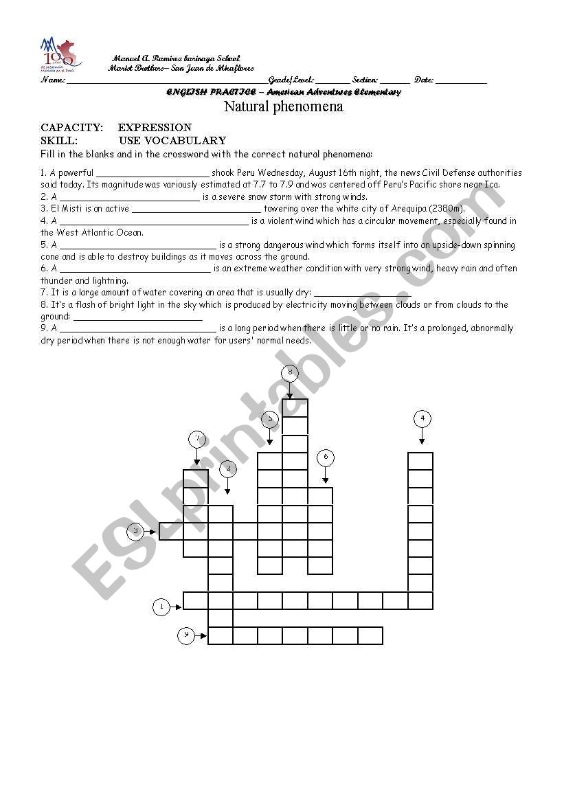 natural phenomena worksheet