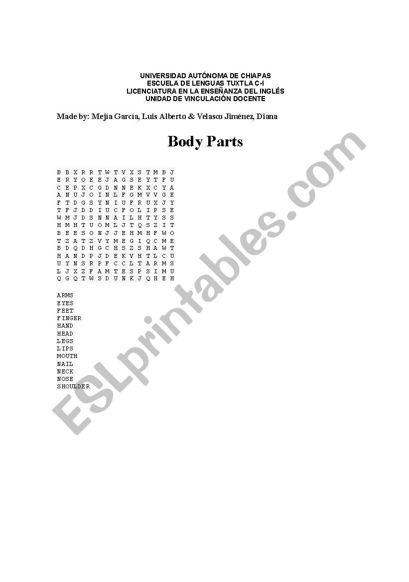 body parts worksheet