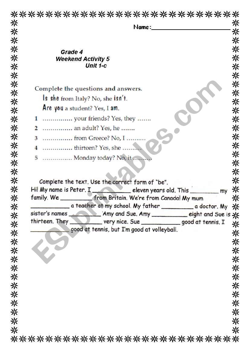 elementary worksheet