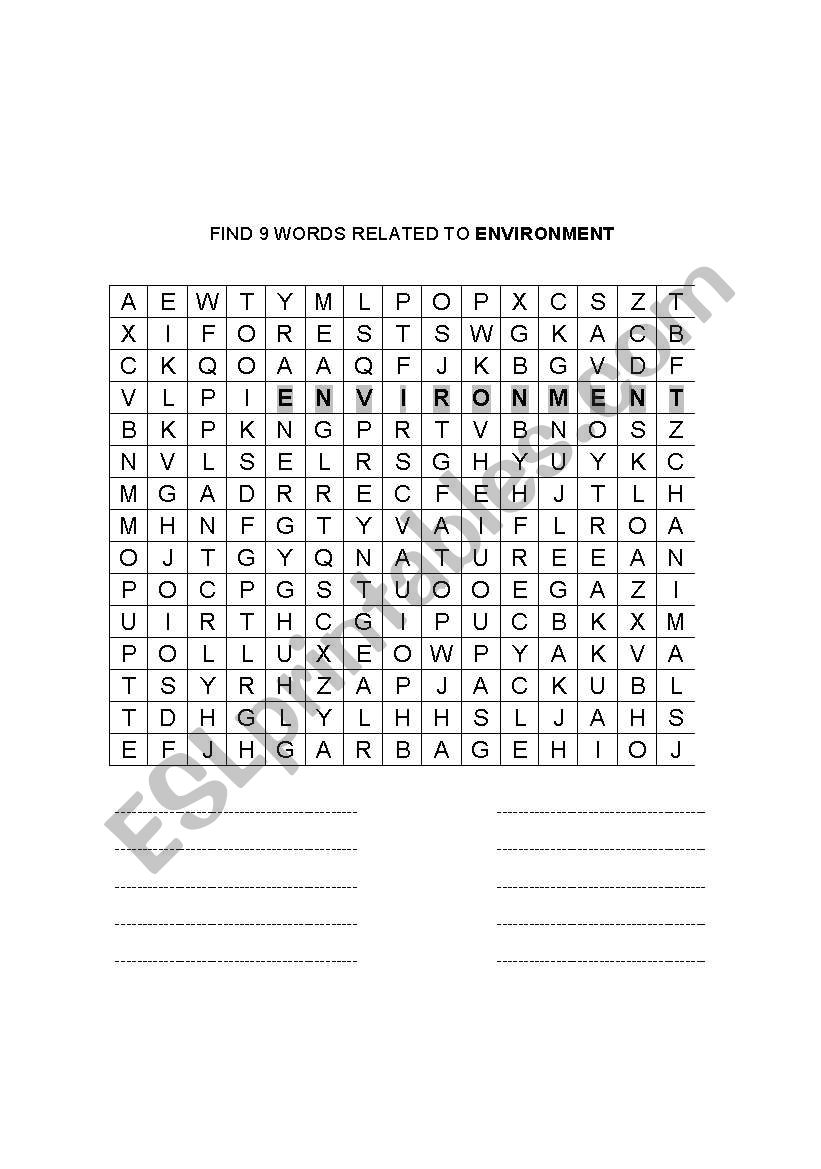 Environment vocabulary worksheet