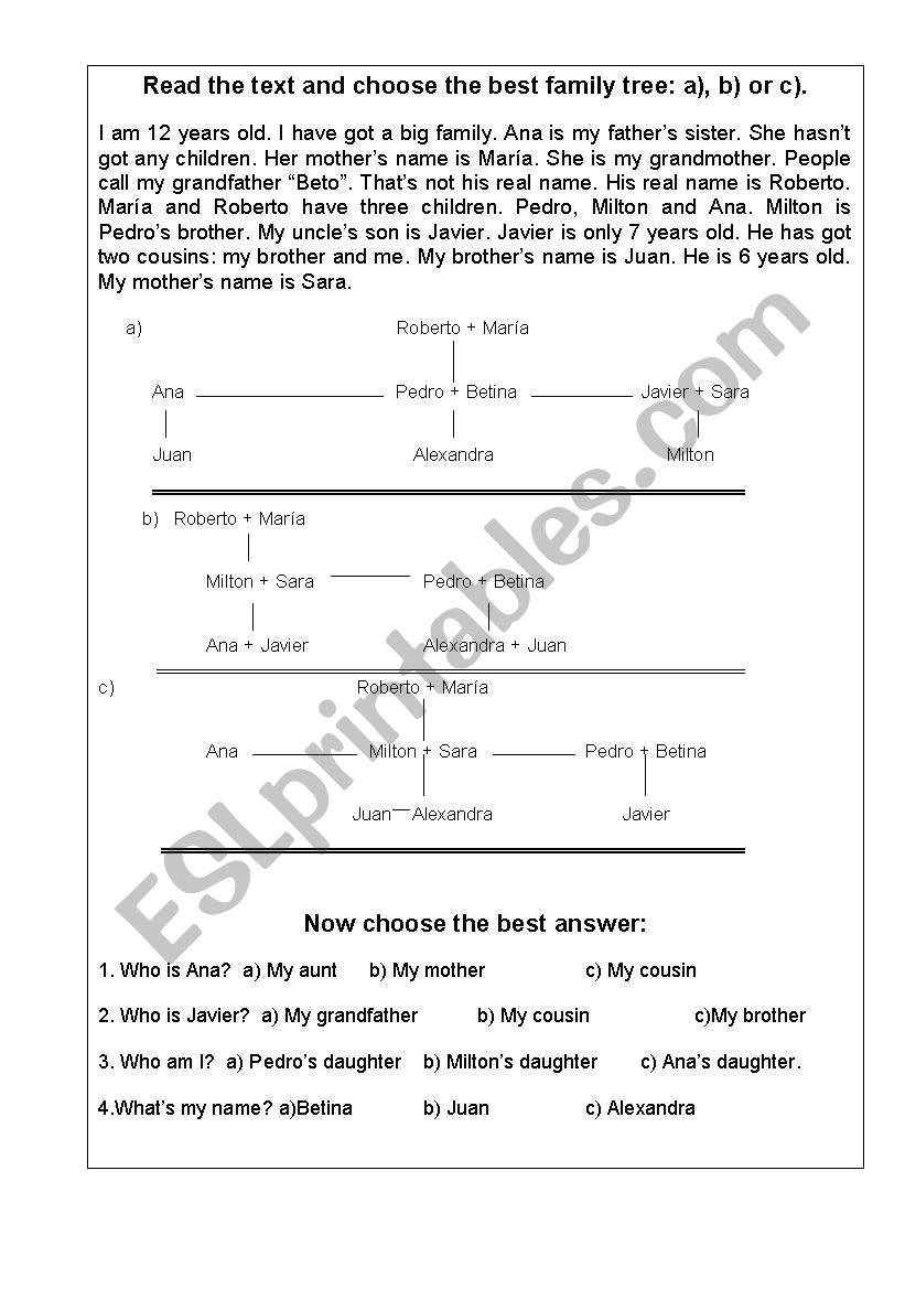 Family Tree worksheet