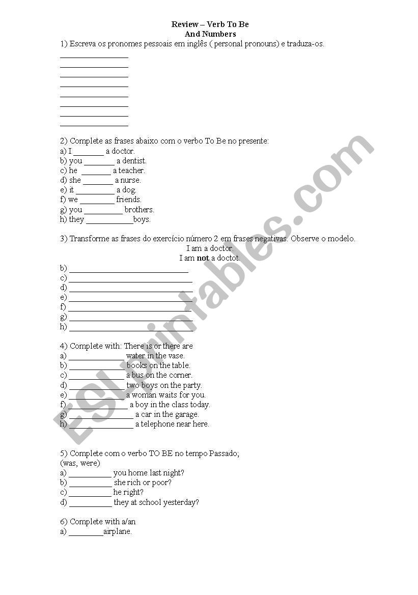 Review Verb To Be and the Numbers