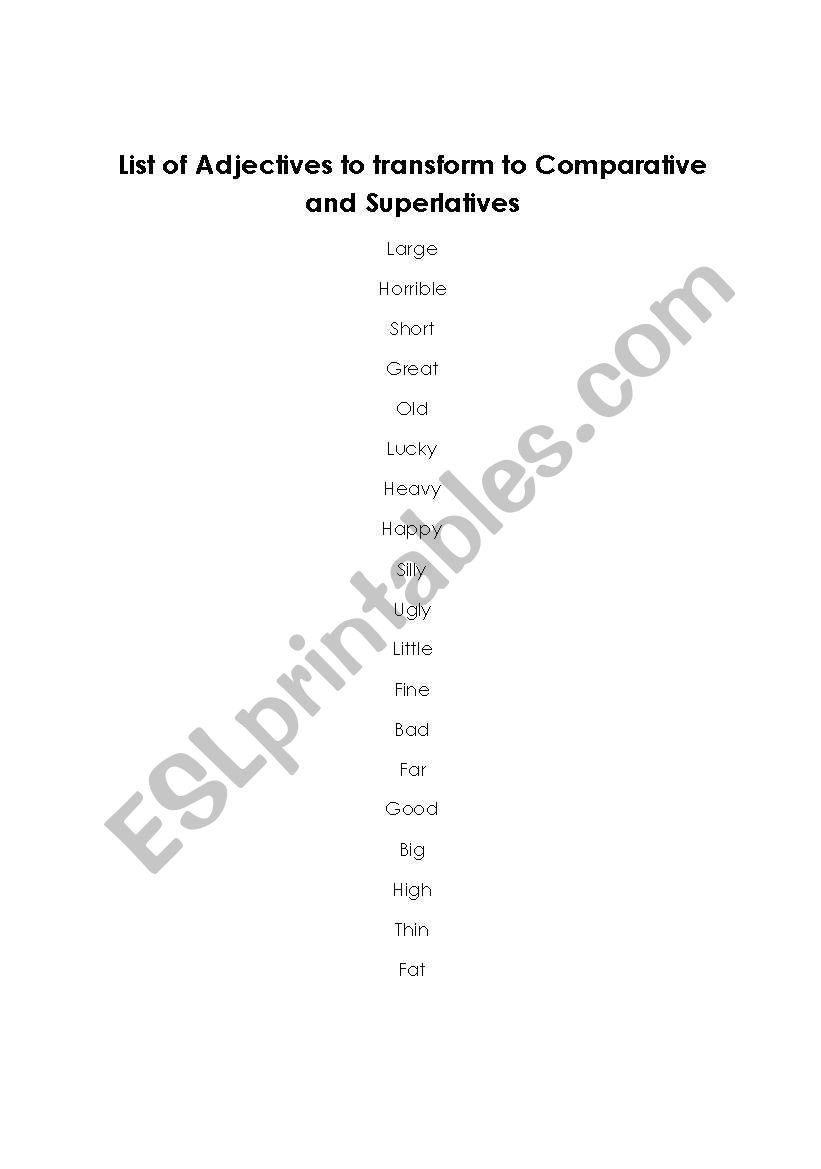 Adjectives to Comparatives worksheet