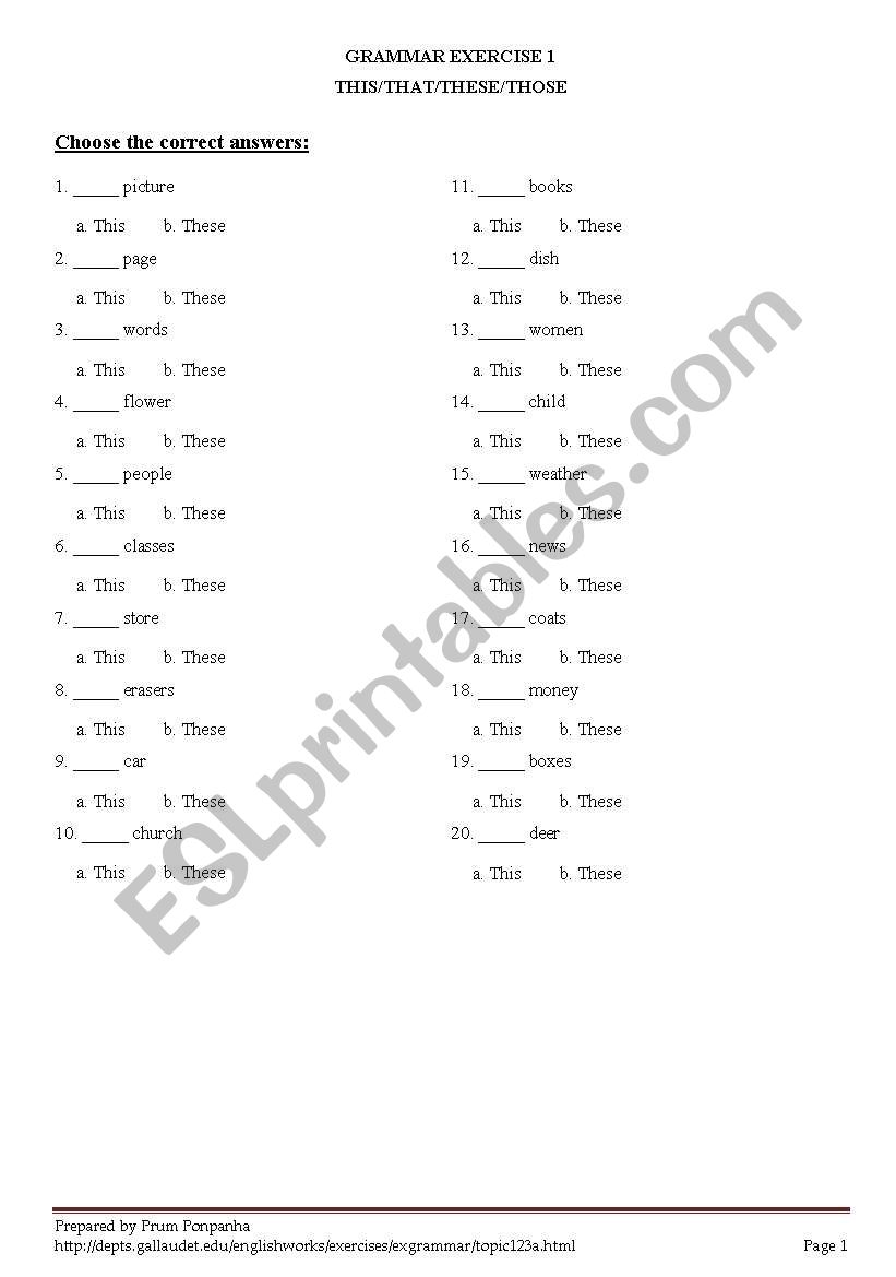 Demonstrative worksheet