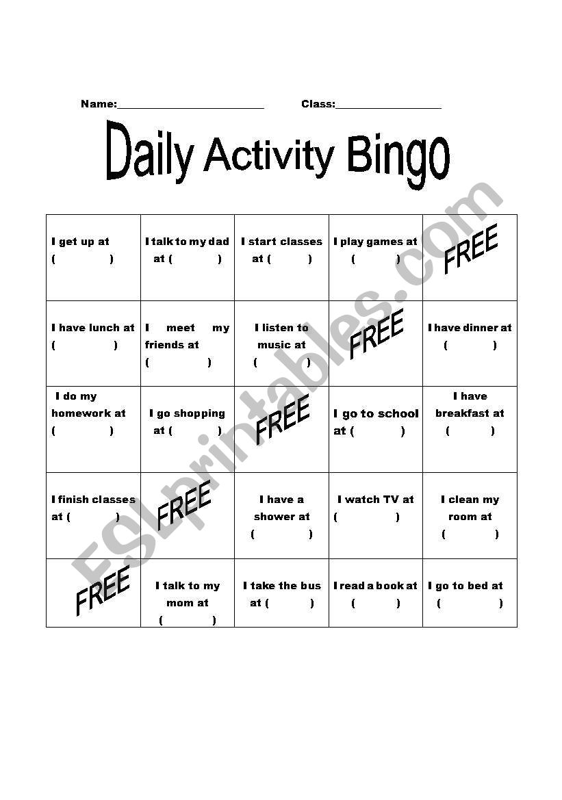 Daily Activities worksheet