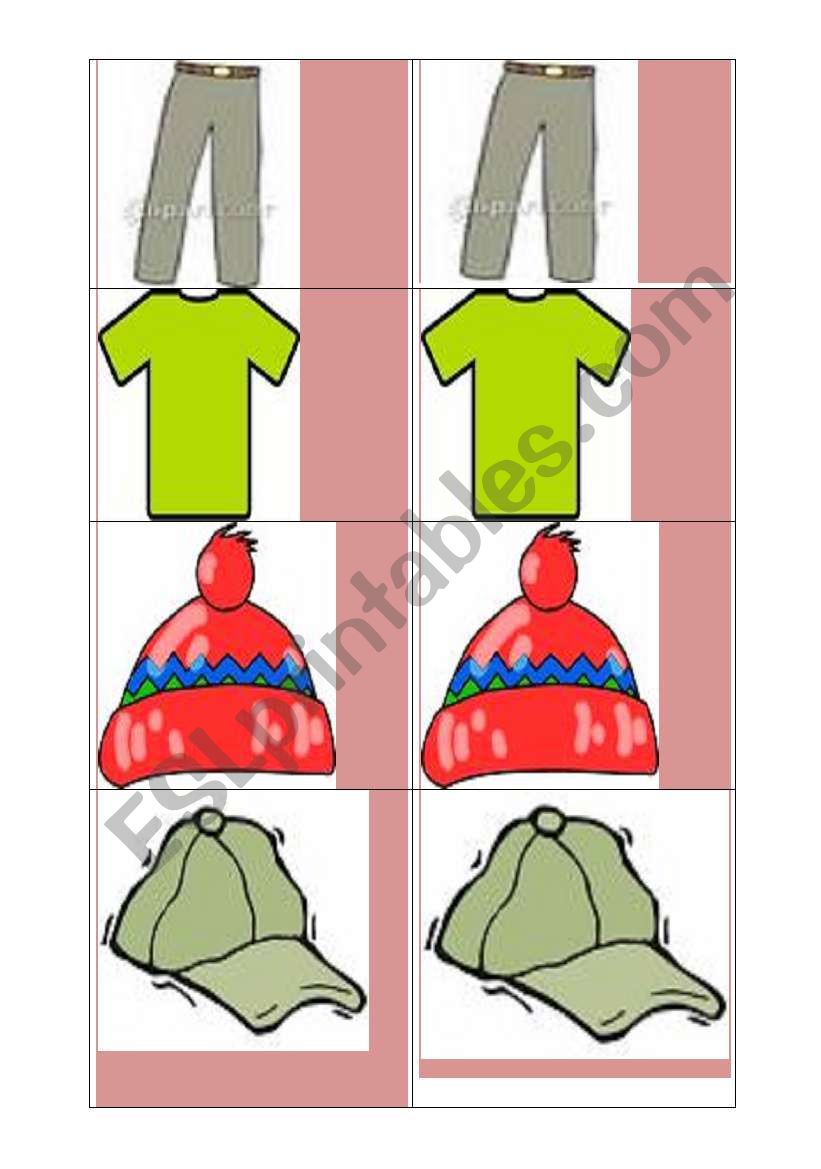 clothes memory game worksheet