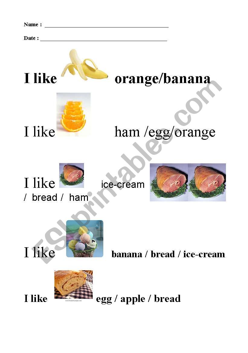 Food  worksheet