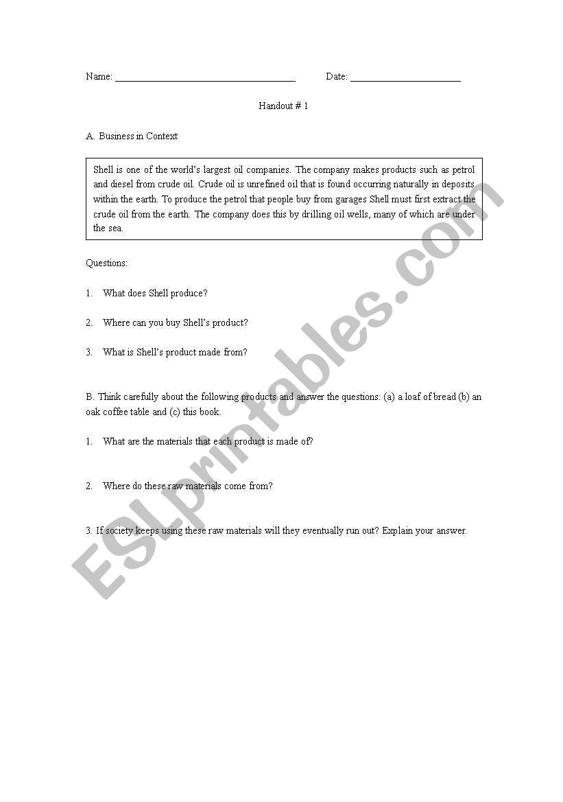 English worksheets: Factors of Production Pertaining To Factors Of Production Worksheet