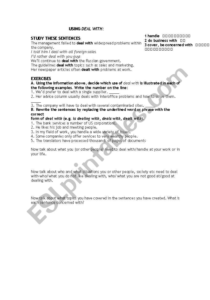 handle-phrasal verbs worksheet