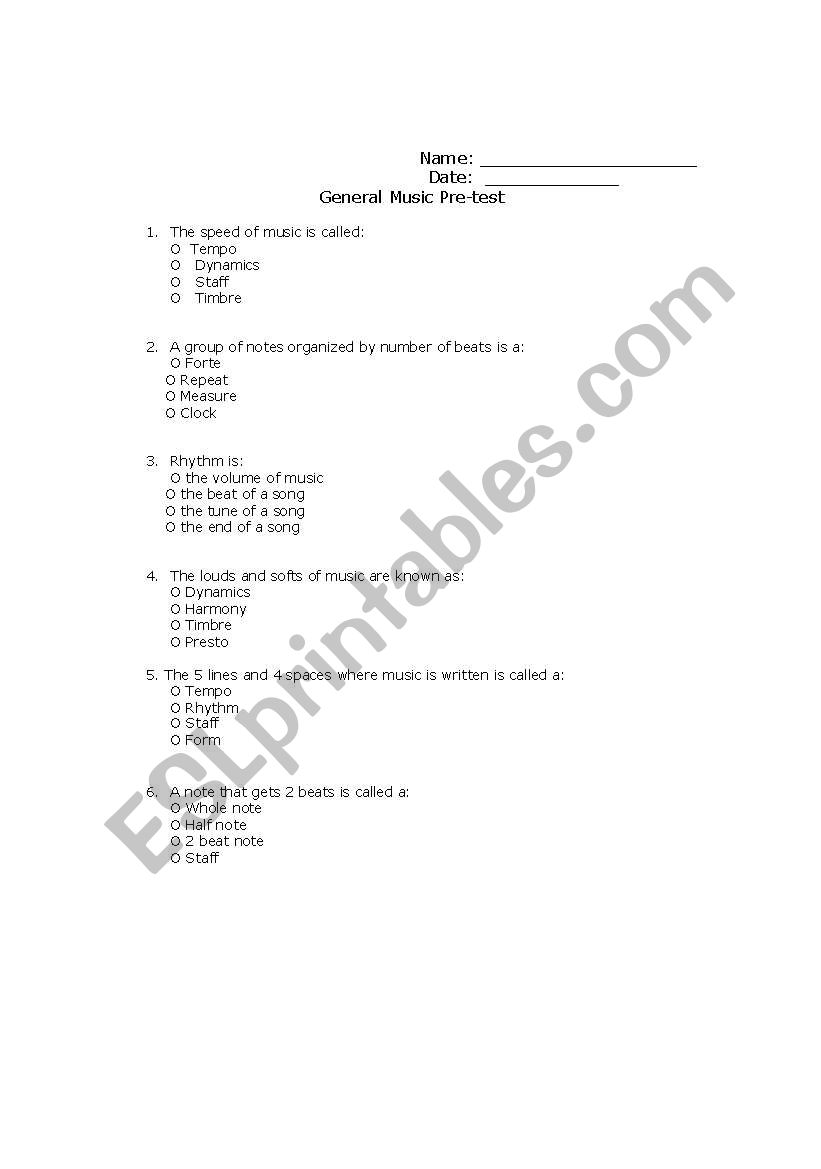 pretest  worksheet