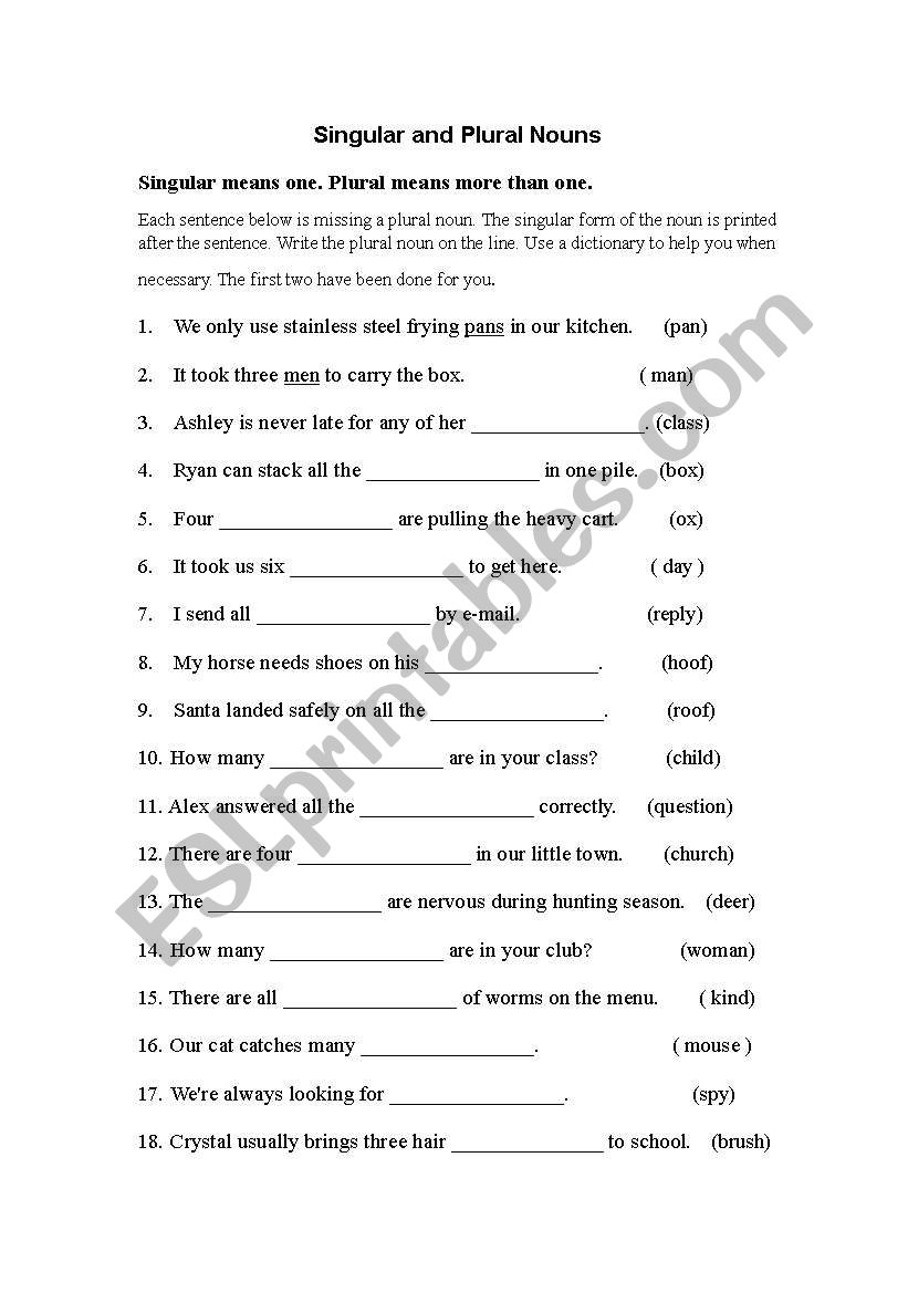 Irregular Plural Nouns worksheet