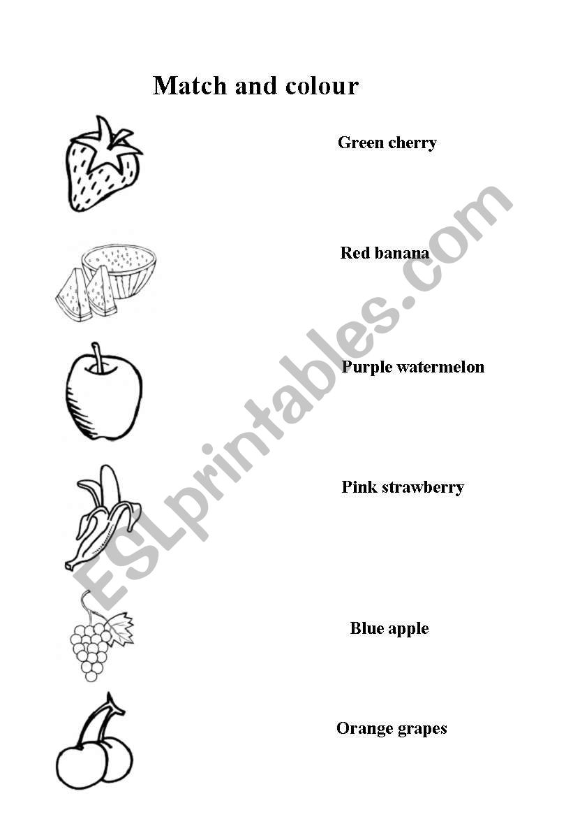 Fruit match and colour worksheet