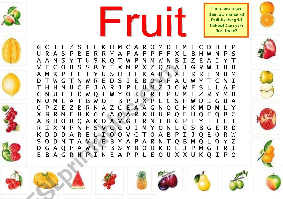 Fruit Wordsearch worksheet