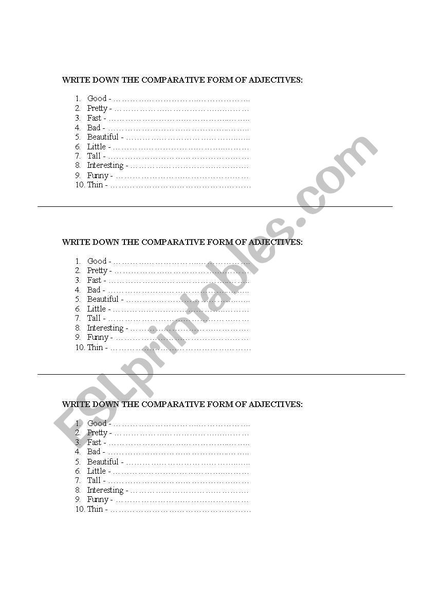 forms of adjectives worksheet