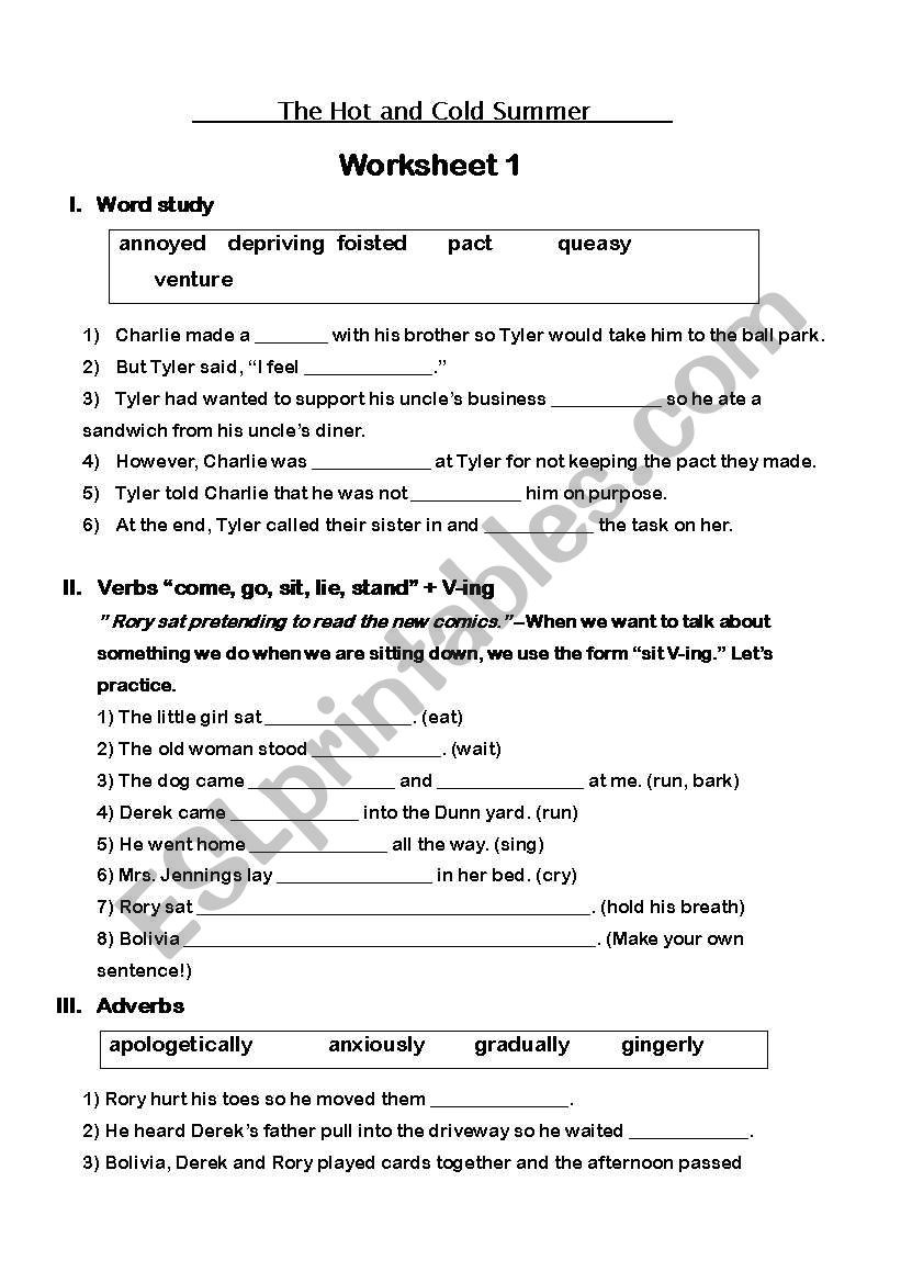 Accelerated Reader 4th Grade Worksheets Johanna Hurwitz The Hot And Cold Summer 