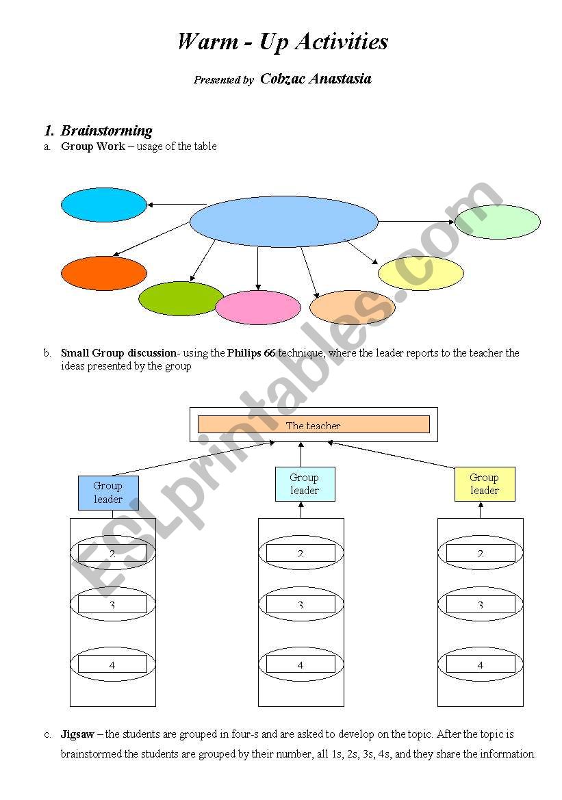 Warm Up Activities ESL Worksheet By Nelu4ever