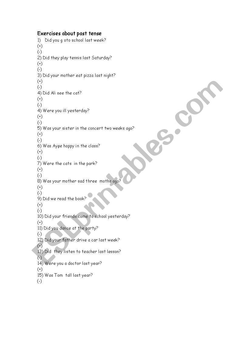 past tense worksheet