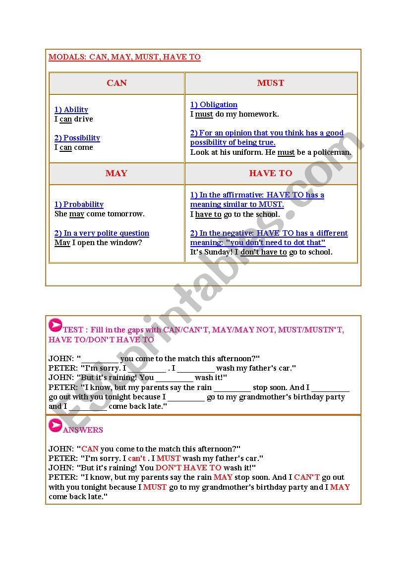 models worksheet