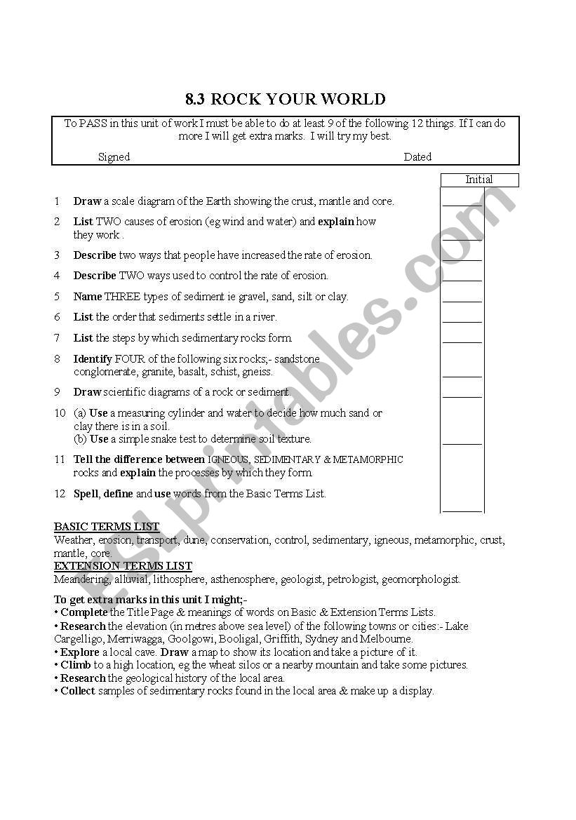 Rock Your World worksheet