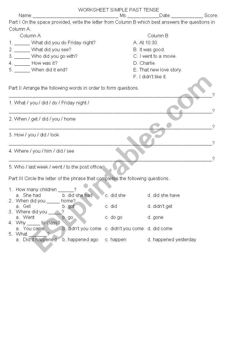 Simple Past  worksheet