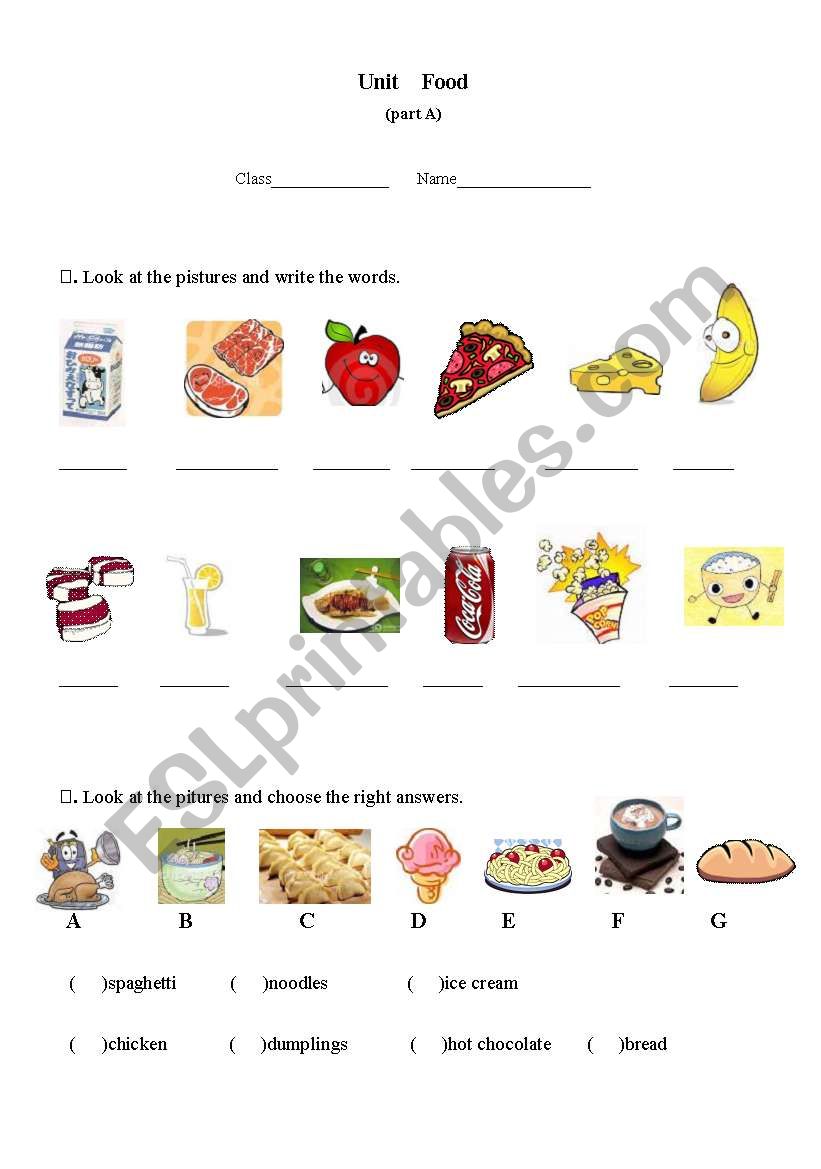 food(partA) worksheet