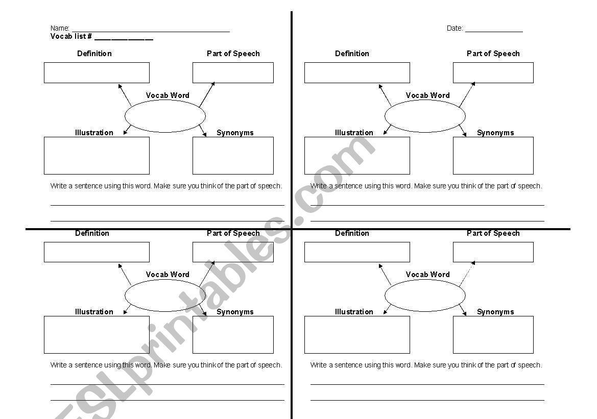 Vocabulary Graphic Organizer worksheet