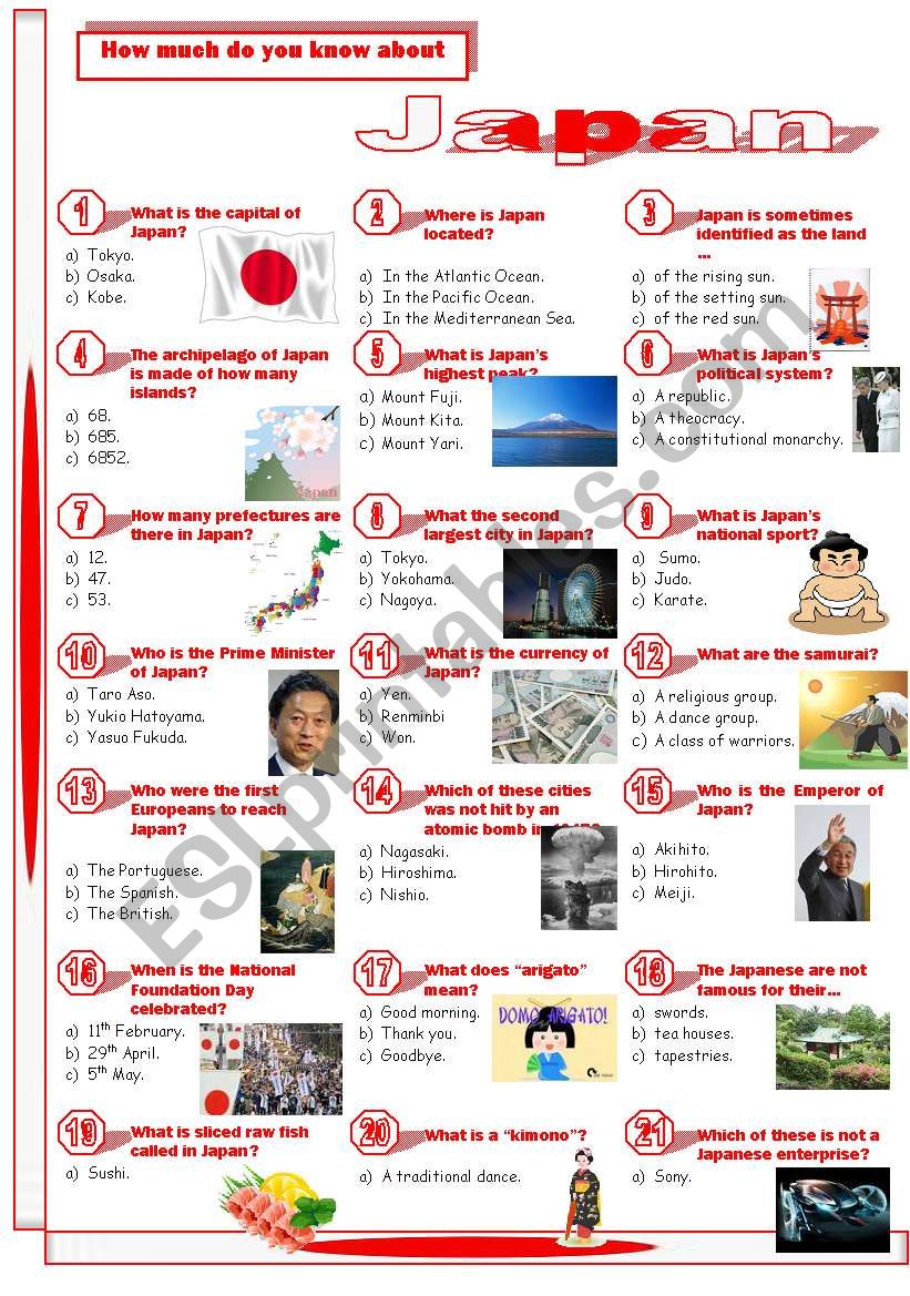 Japan Quiz Esl Worksheet By Jayce