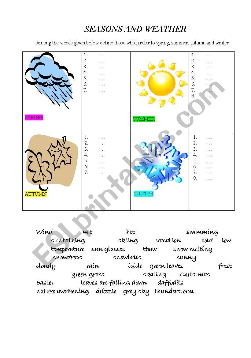 seasons and weather worksheet