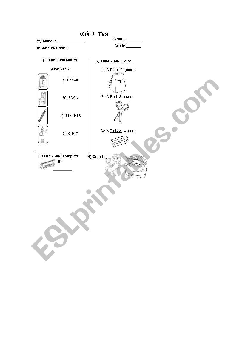 My classroom test worksheet