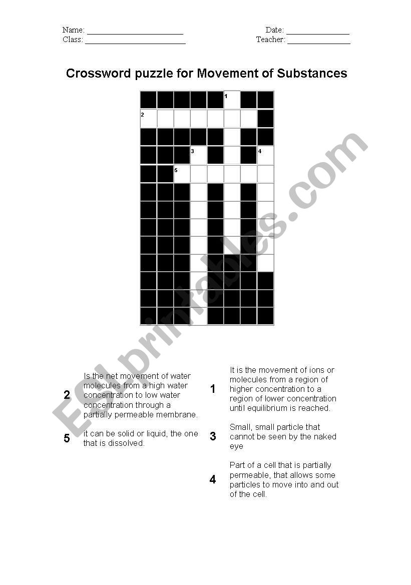 crossword puzzle-osmosis and diffusion