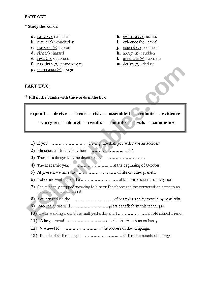 Vocabulary handout worksheet