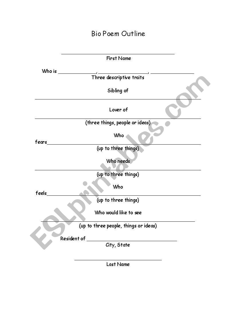 English worksheets: Bio Poem