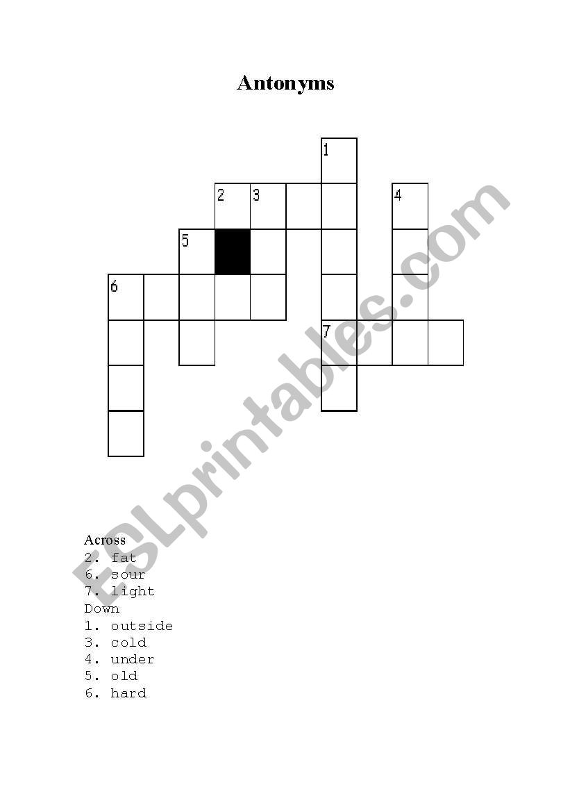 English worksheets: Antonym crossword puzzle