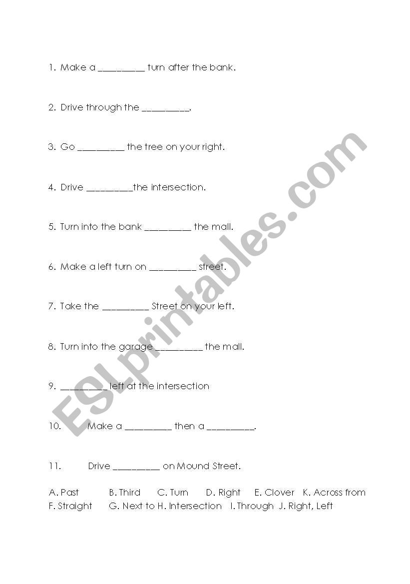 Directions worksheet