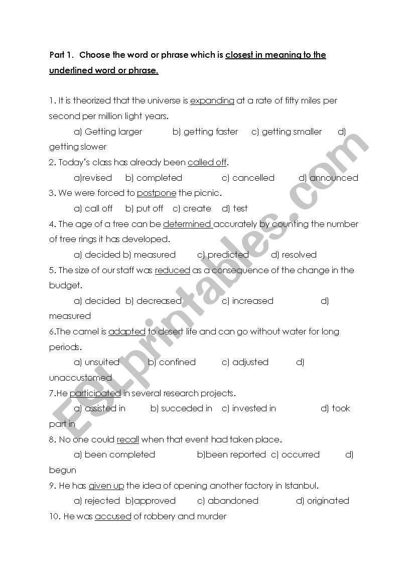 Vocabulary Exercise worksheet