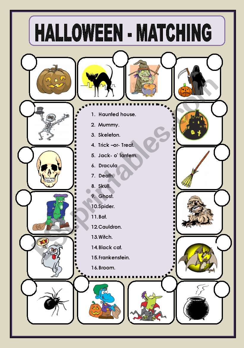 Hallowe´en - Matching - Esl Worksheet By Macomabi