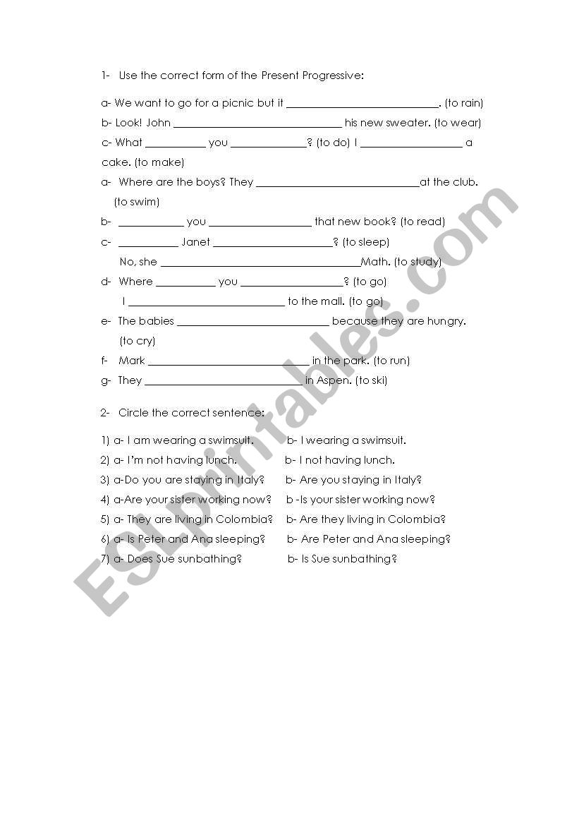 present progressive worksheet