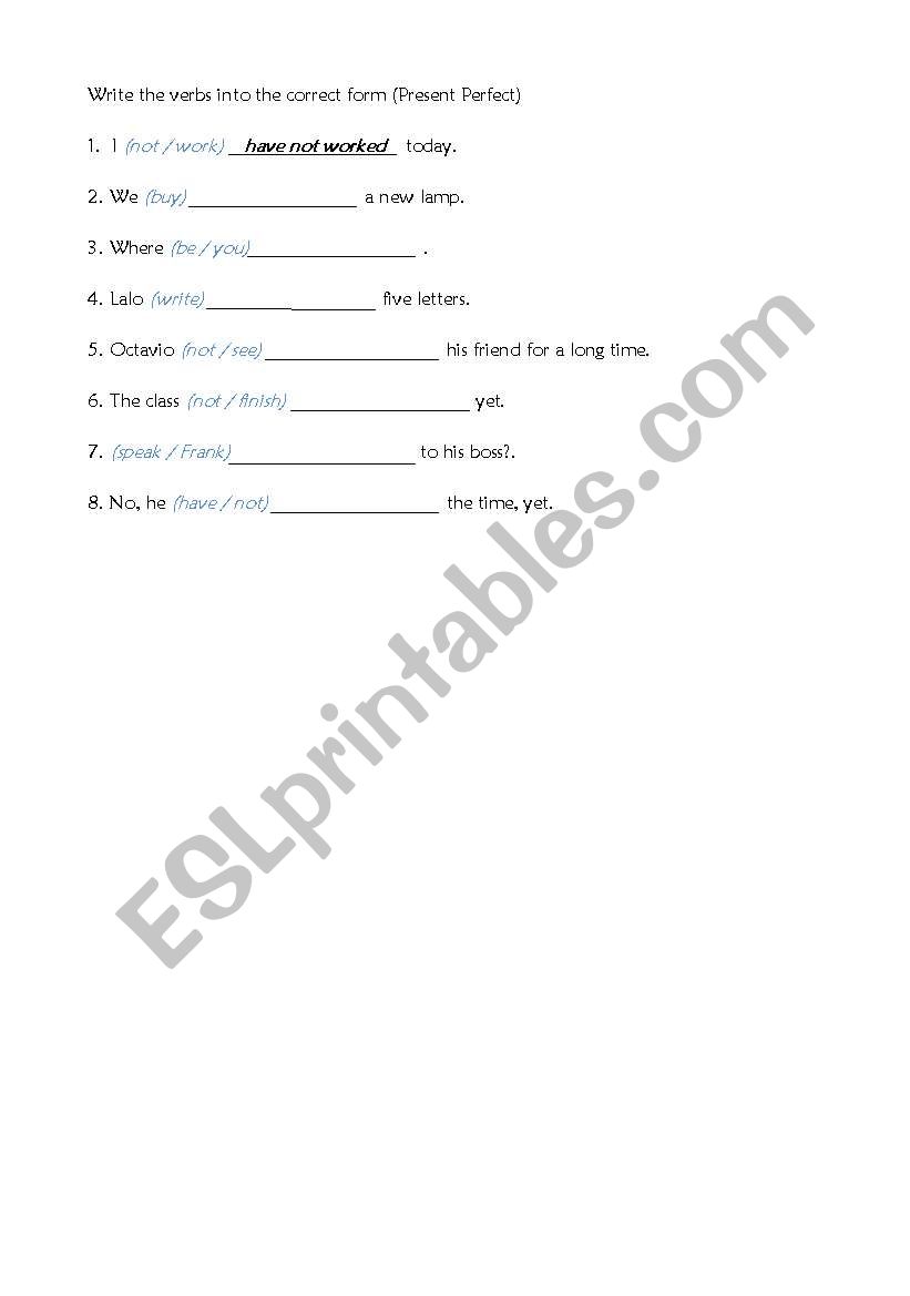 Present Perfect Exercise worksheet