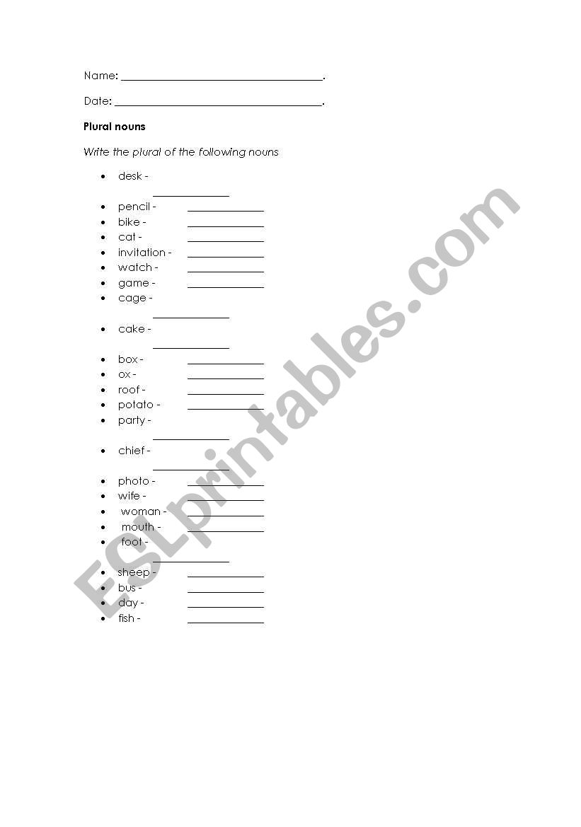 nouns worksheet