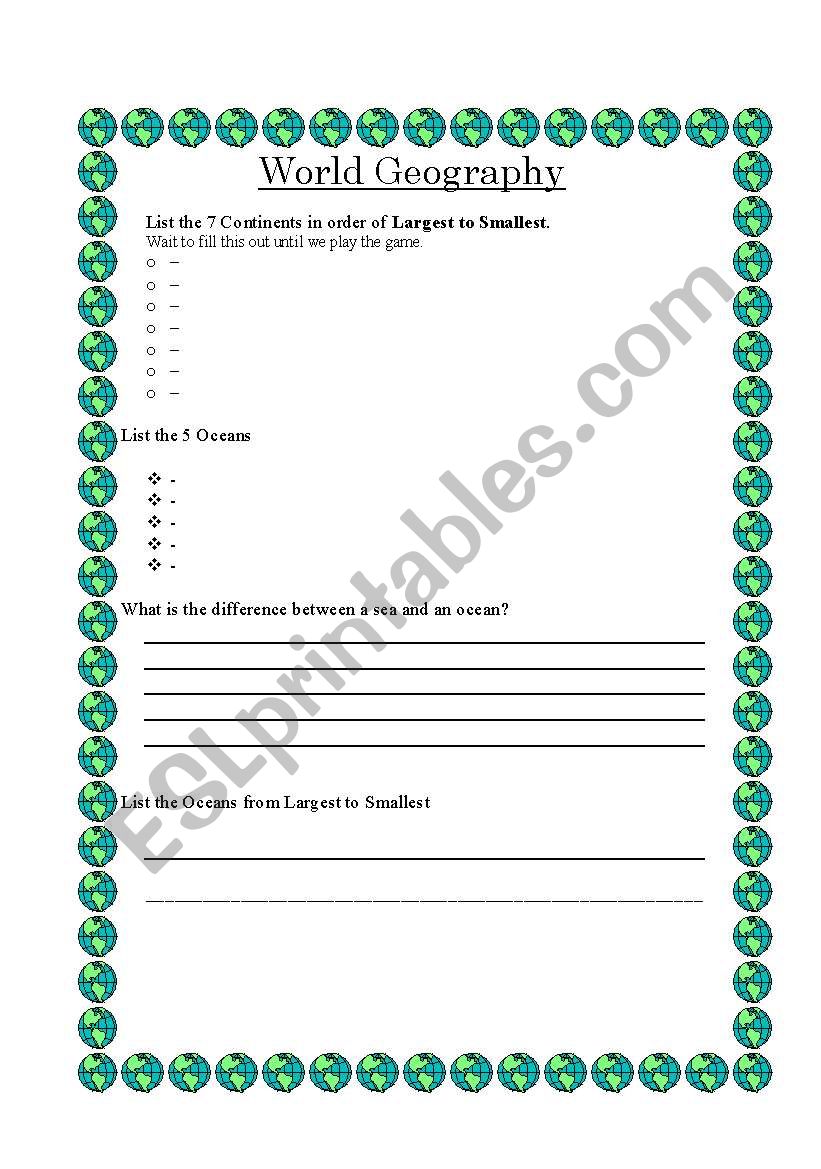 World Geography worksheet