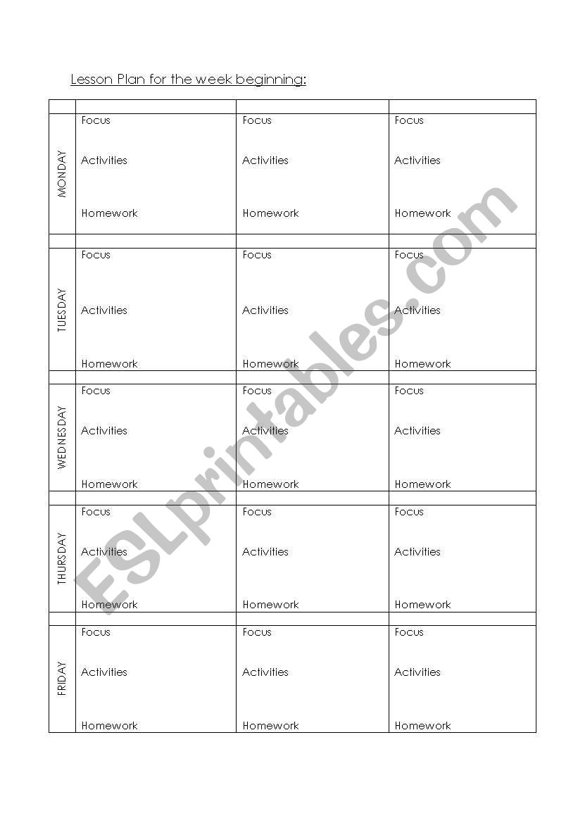 Lesson Plan worksheet