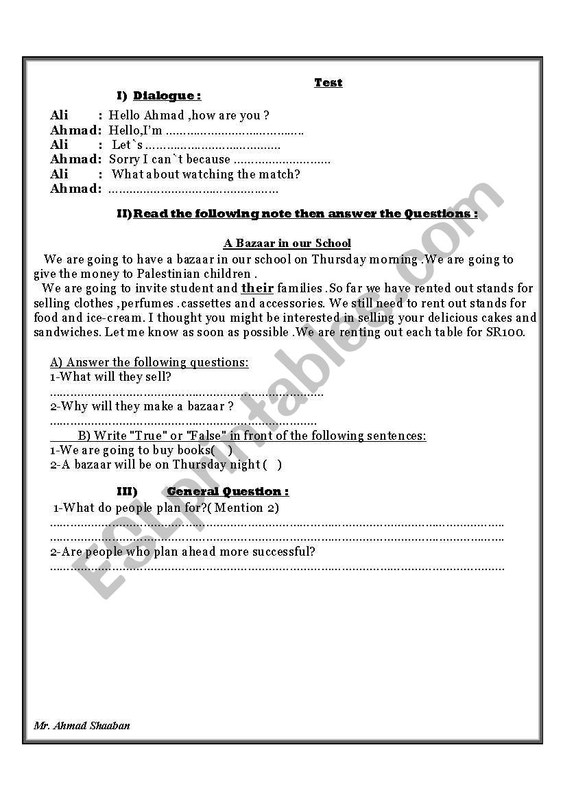 test for prep ss worksheet